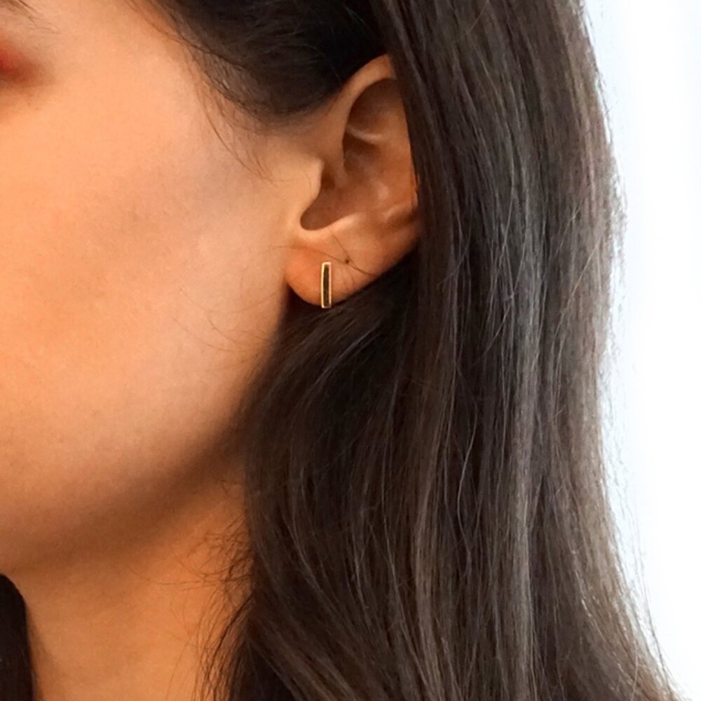 14k gold plated sterling silver bar stud